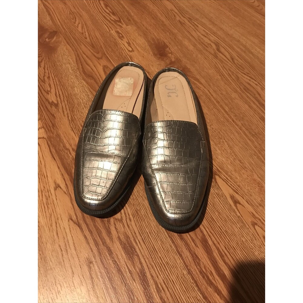 JG Shoes Patent Leather Steel Gray Mule Style Women's Size 10 GUC
